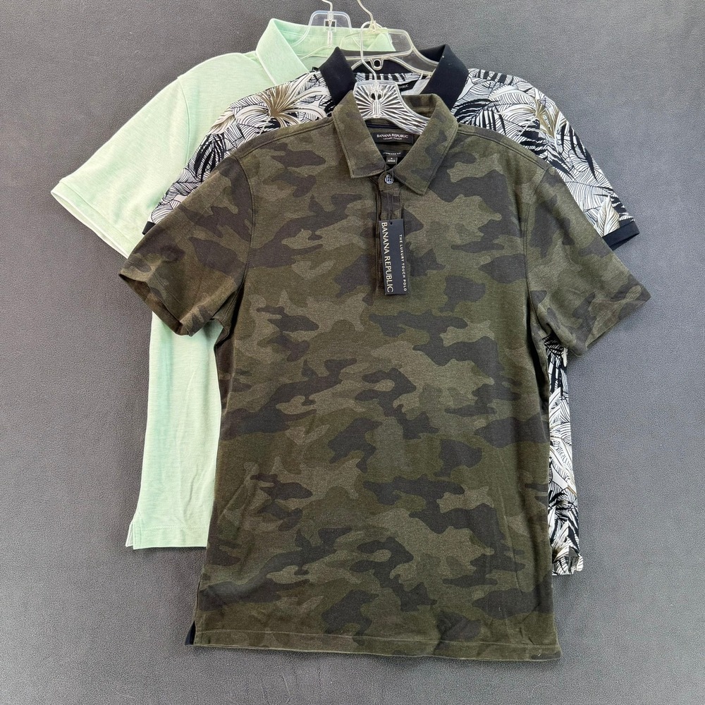 Banana Republic Mens Polo Shirt Bundle 3 Pack Camo Tropical Pique Small NWT